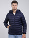 Men Navy Blue Solid Hooded Full Sleeve Heating Jacket