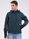 Men Teal Blue Solid Hooded Full Sleeve Jacket