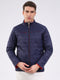 Men Navy Blue Solid Mock Neck Full Sleeve Jacket