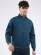 Men Teal Blue Solid Round Neck Full Sleeve Jacket