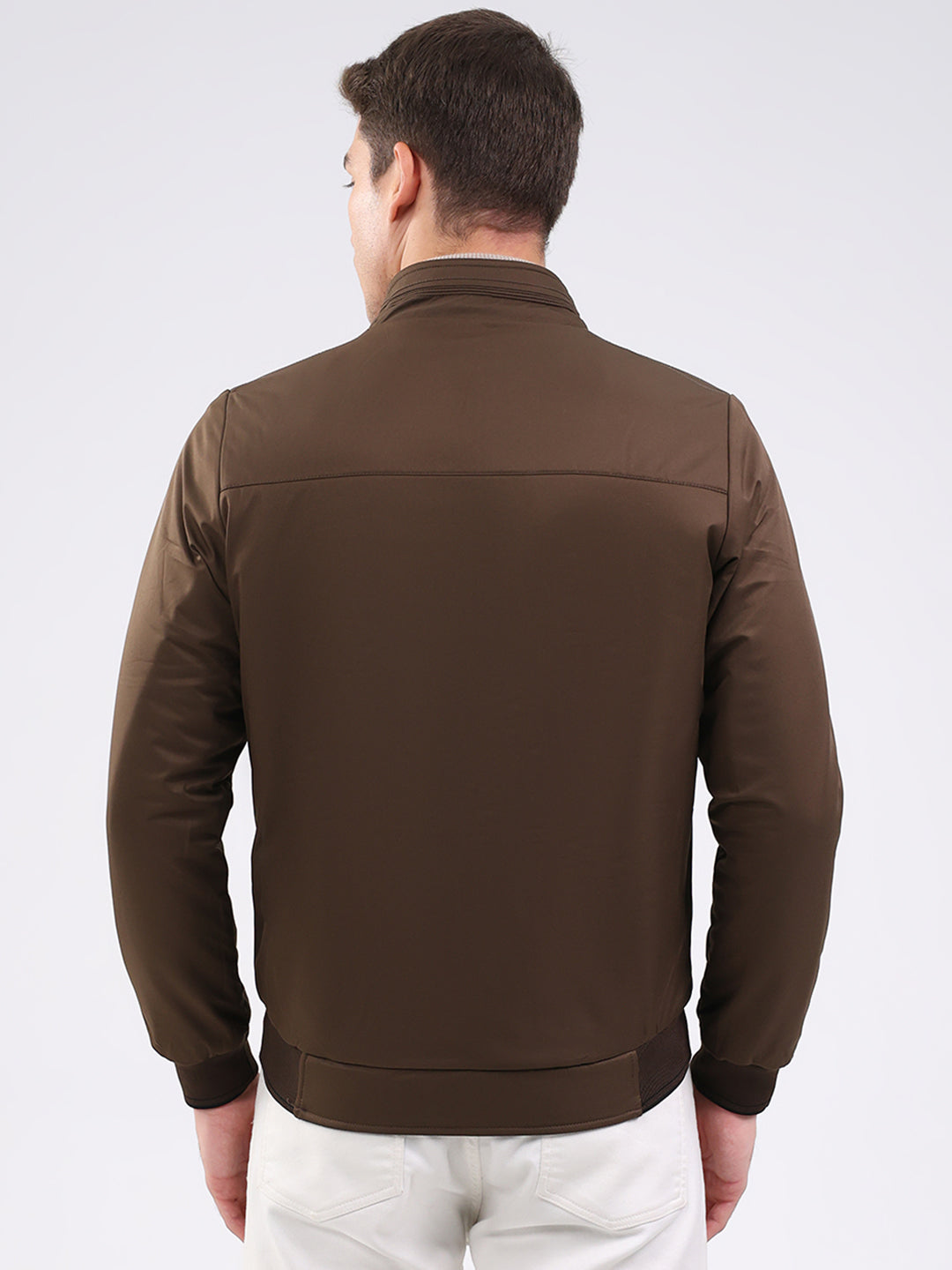 Men Black Solid Mock Neck Full Sleeve Jacket
