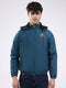 Men Teal Blue Solid Hooded Full Sleeve Jacket