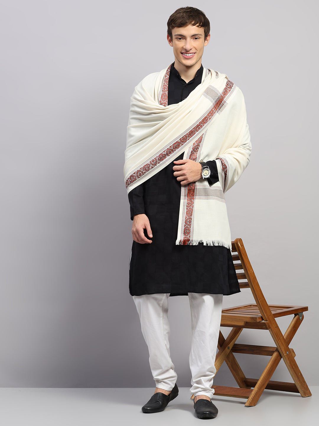 Men Multicolor Self Design Wool Lohi Shawl