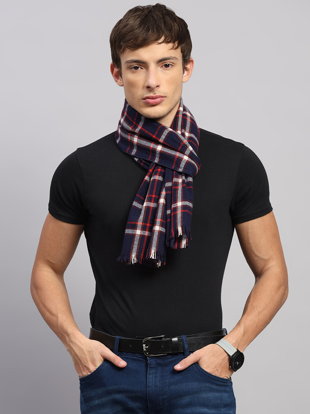 Men Multicolor Self Design Wool Muffler