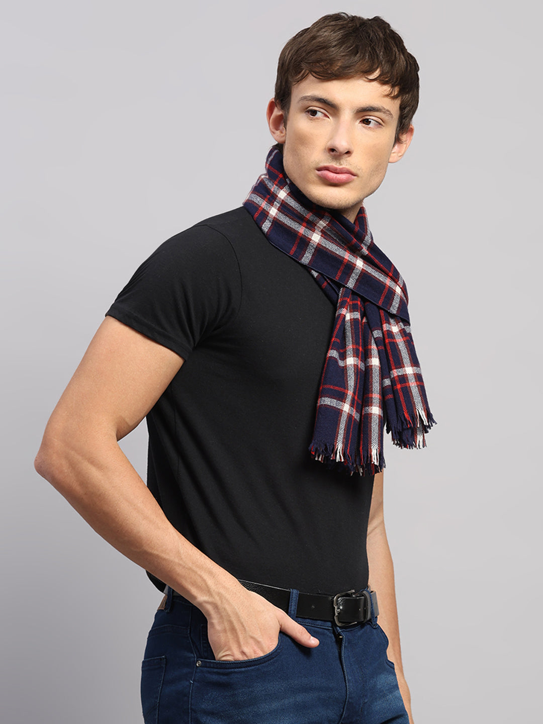 Men Multicolor Self Design Wool Muffler