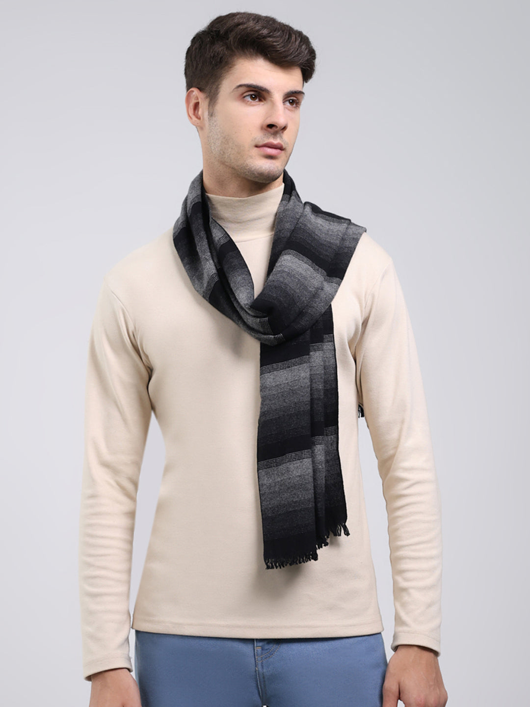 Men Black Self Design Wool Blend Muffler