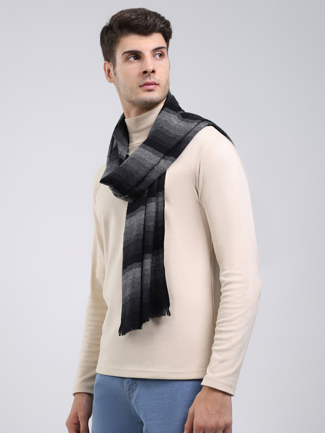 Men Black Self Design Wool Blend Muffler