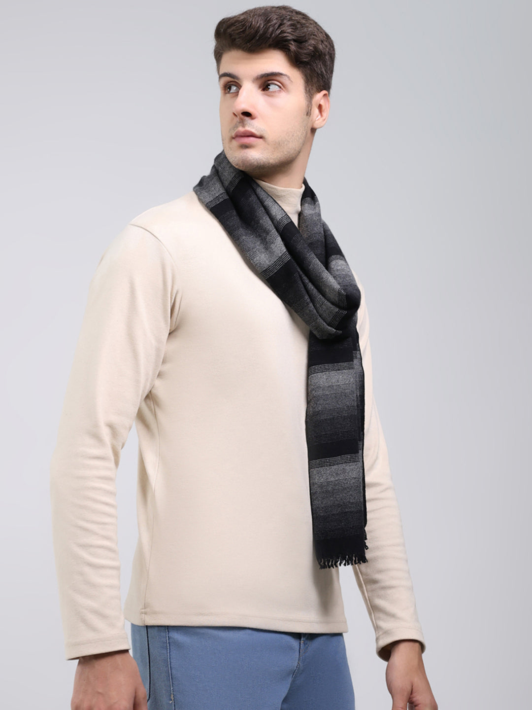 Men Black Self Design Wool Blend Muffler