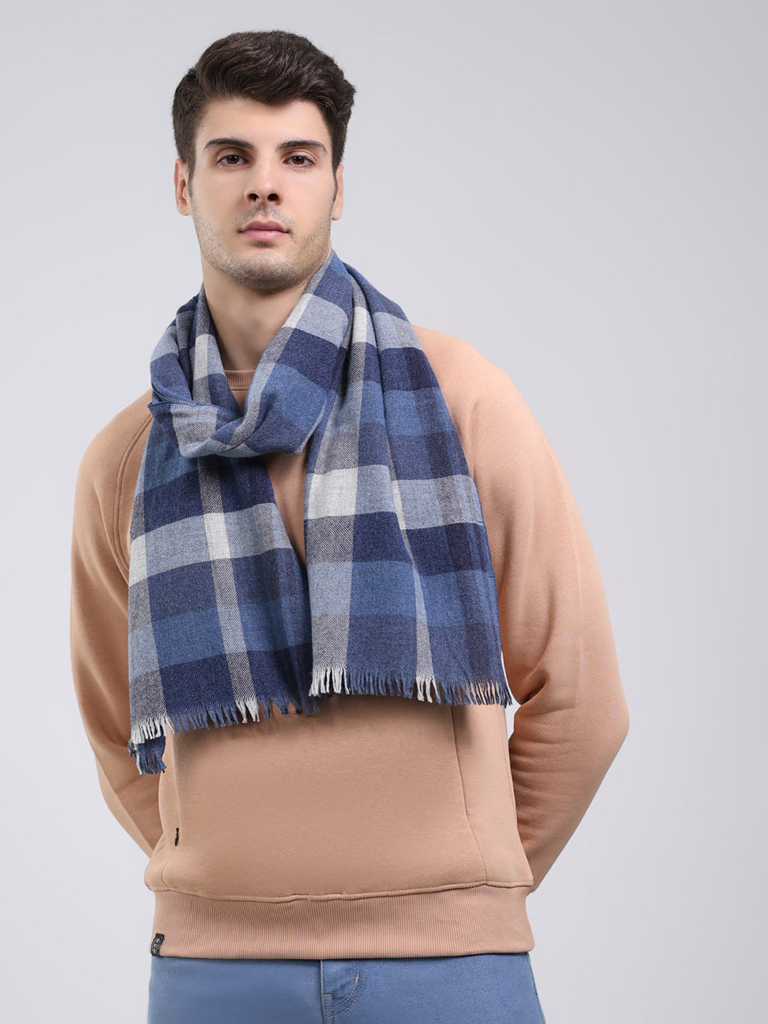 Men Blue Self Design Wool Blend Muffler