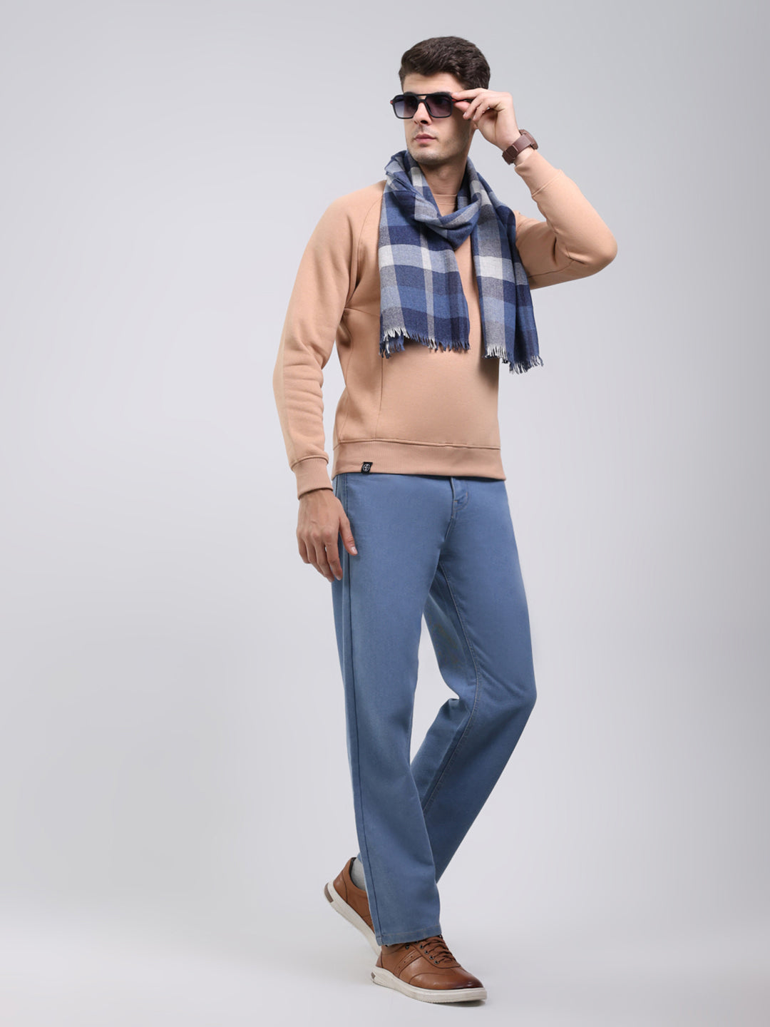 Men Blue Self Design Wool Blend Muffler