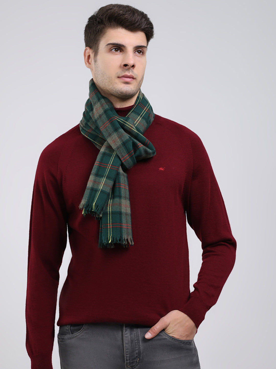 Men Green Self Design Wool Blend Muffler