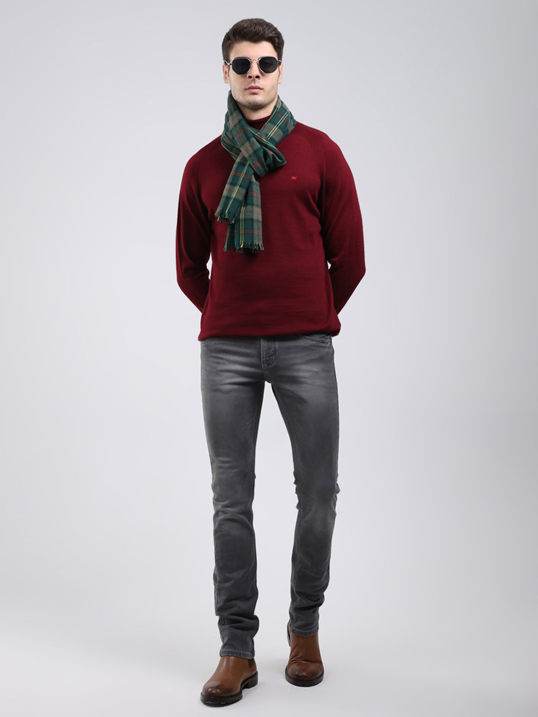 Men Green Self Design Wool Blend Muffler
