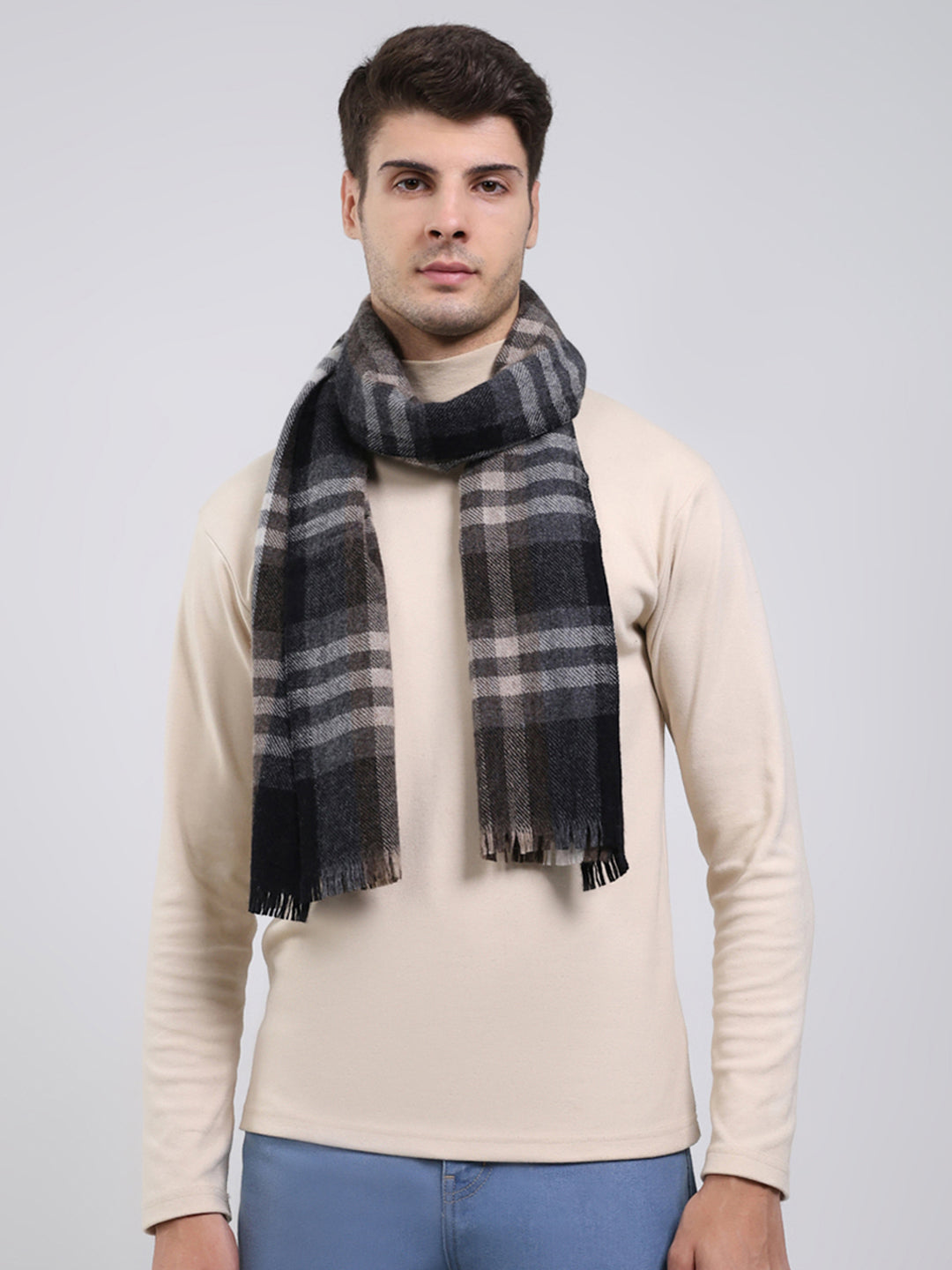 Men Black Self Design Wool Blend Muffler