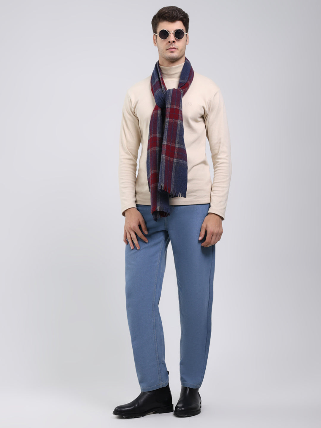 Men Navy Blue Self Design Wool Blend Muffler