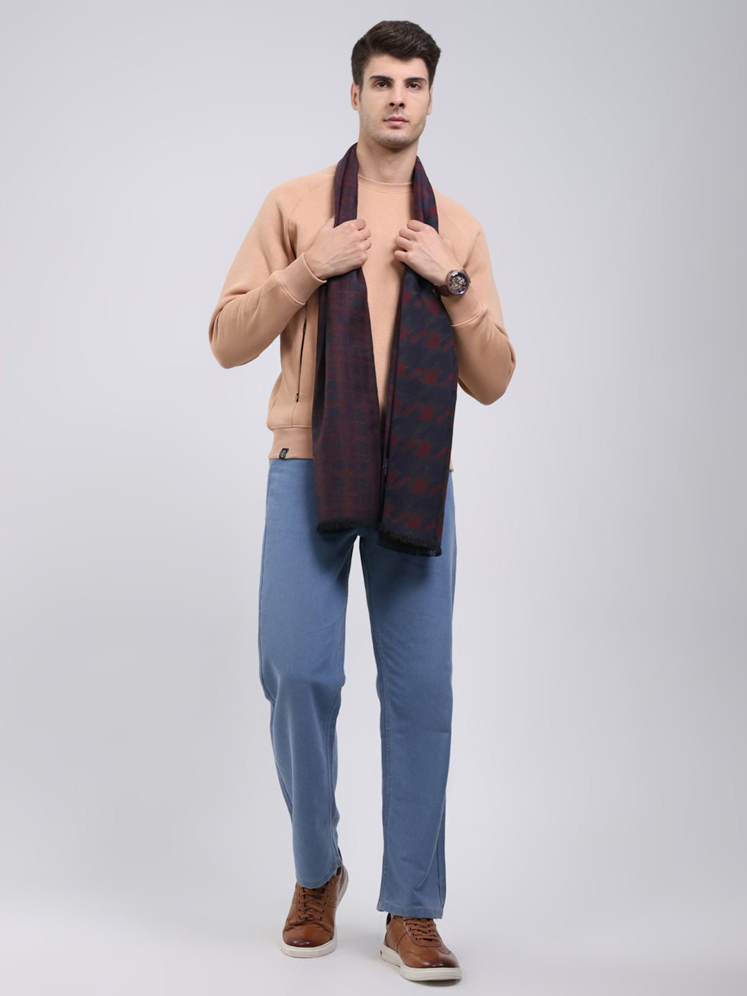 Men Maroon Self Design Wool Blend Muffler