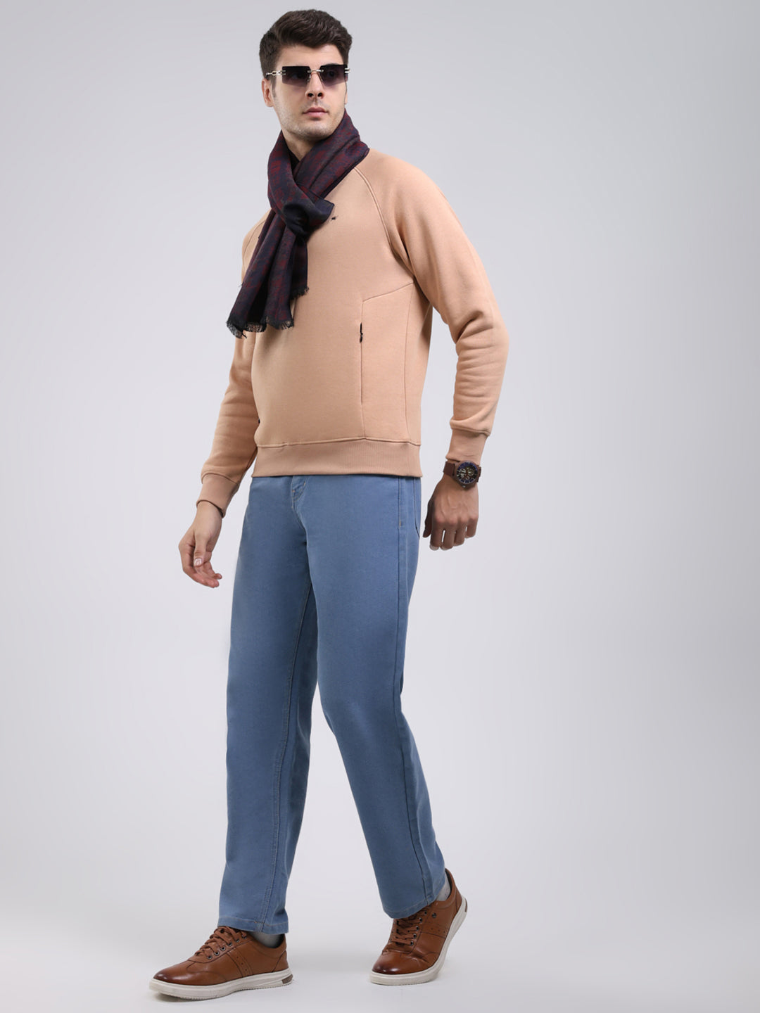 Men Maroon Self Design Wool Blend Muffler