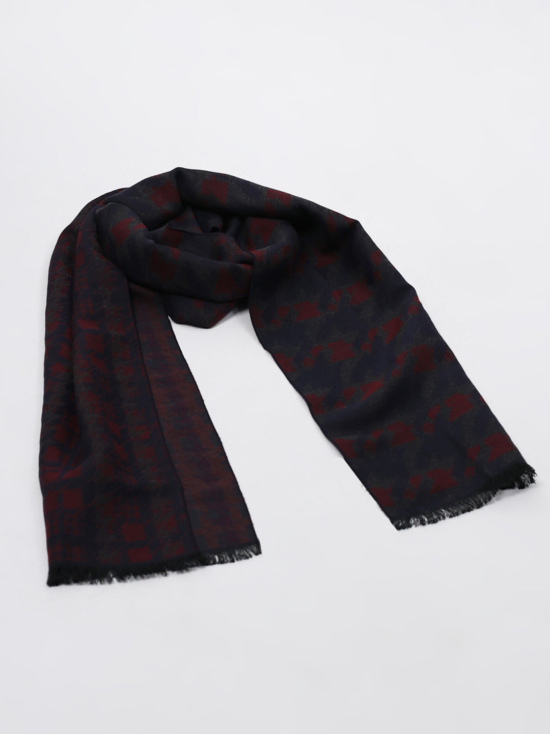Men Maroon Self Design Wool Blend Muffler