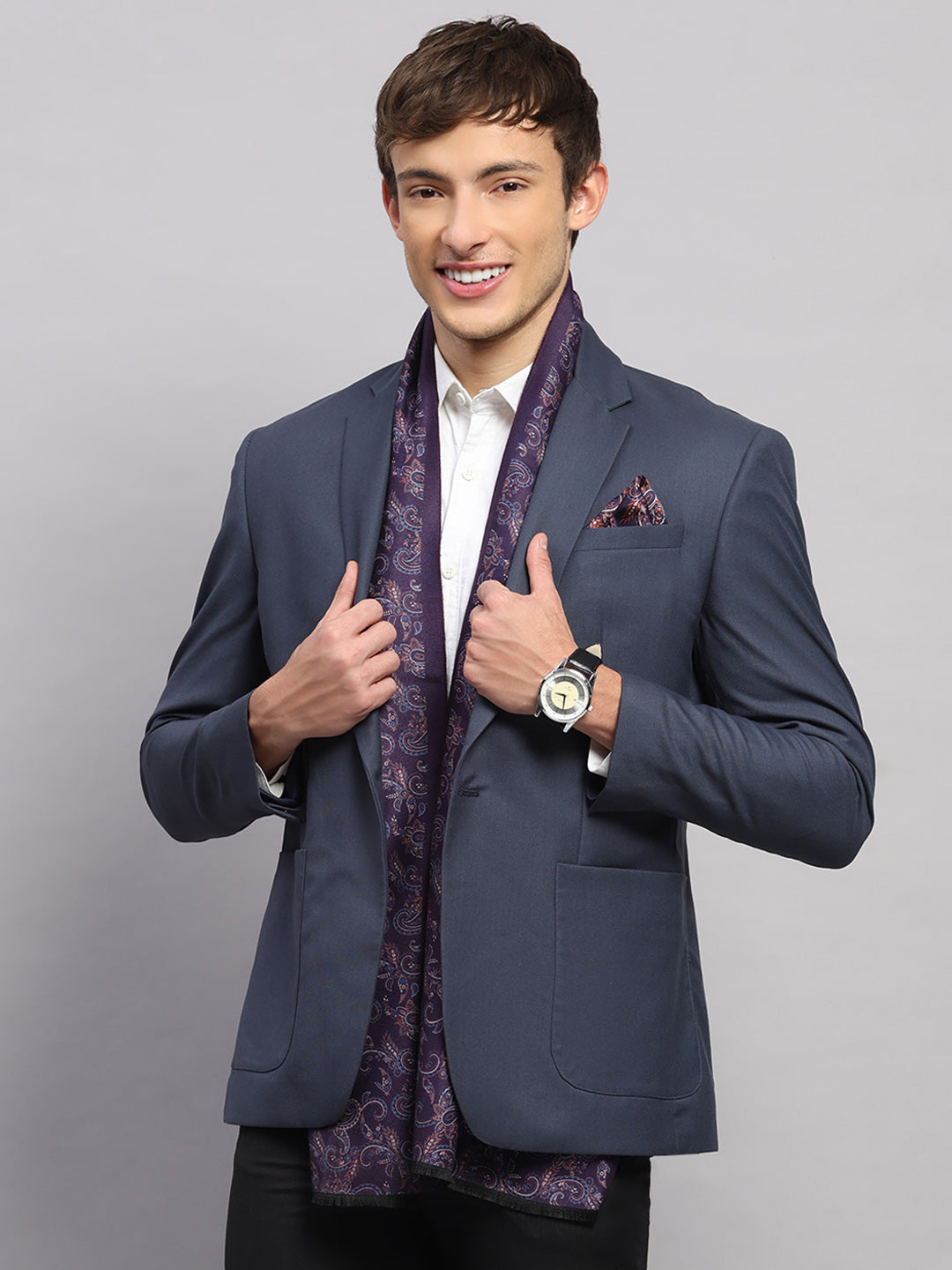 Men Multicolor Self Design Wool Muffler