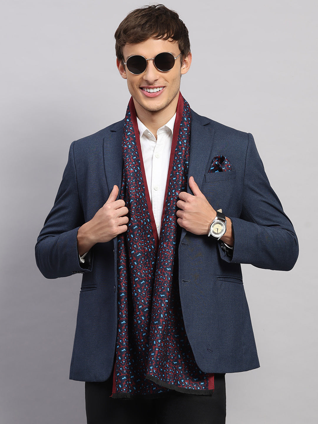 Men Multicolor Self Design Wool Muffler