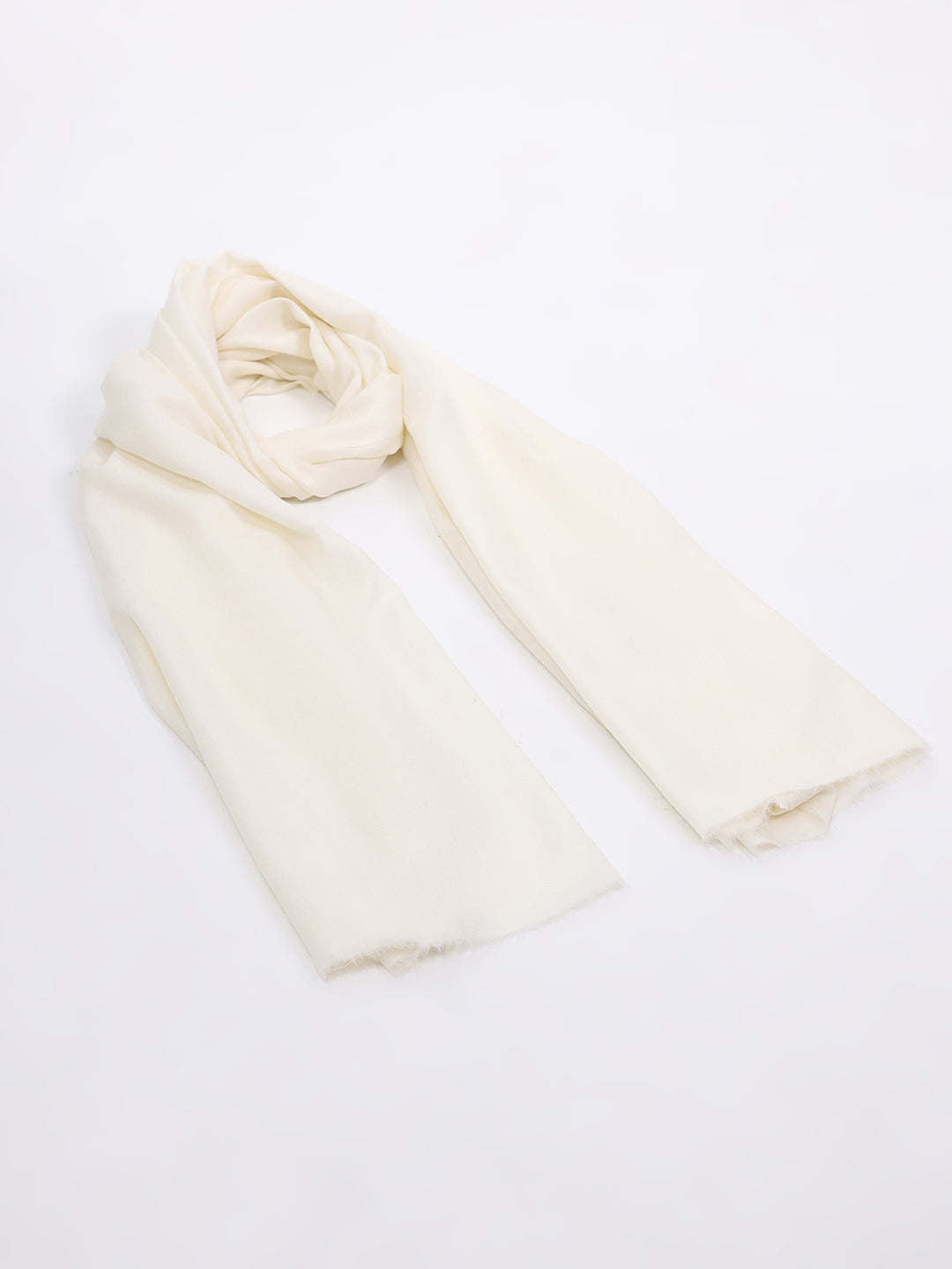 Women White Solid Wool Blend Shawl