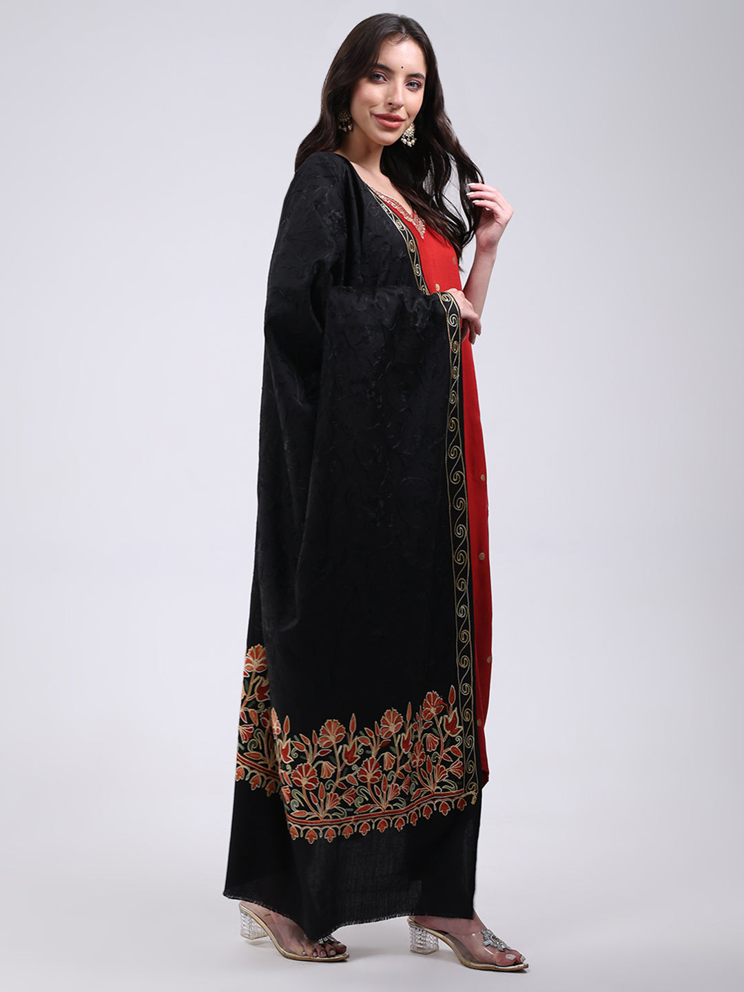 Women Multicolor Self Design Wool Blend Shawl