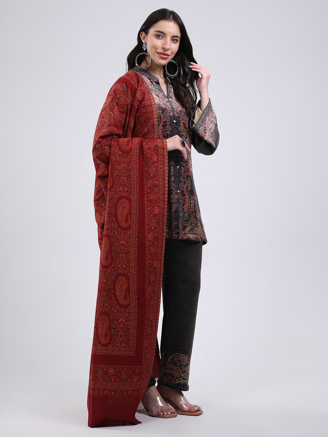 Women Multicolor Self Design Wool Blend Shawl