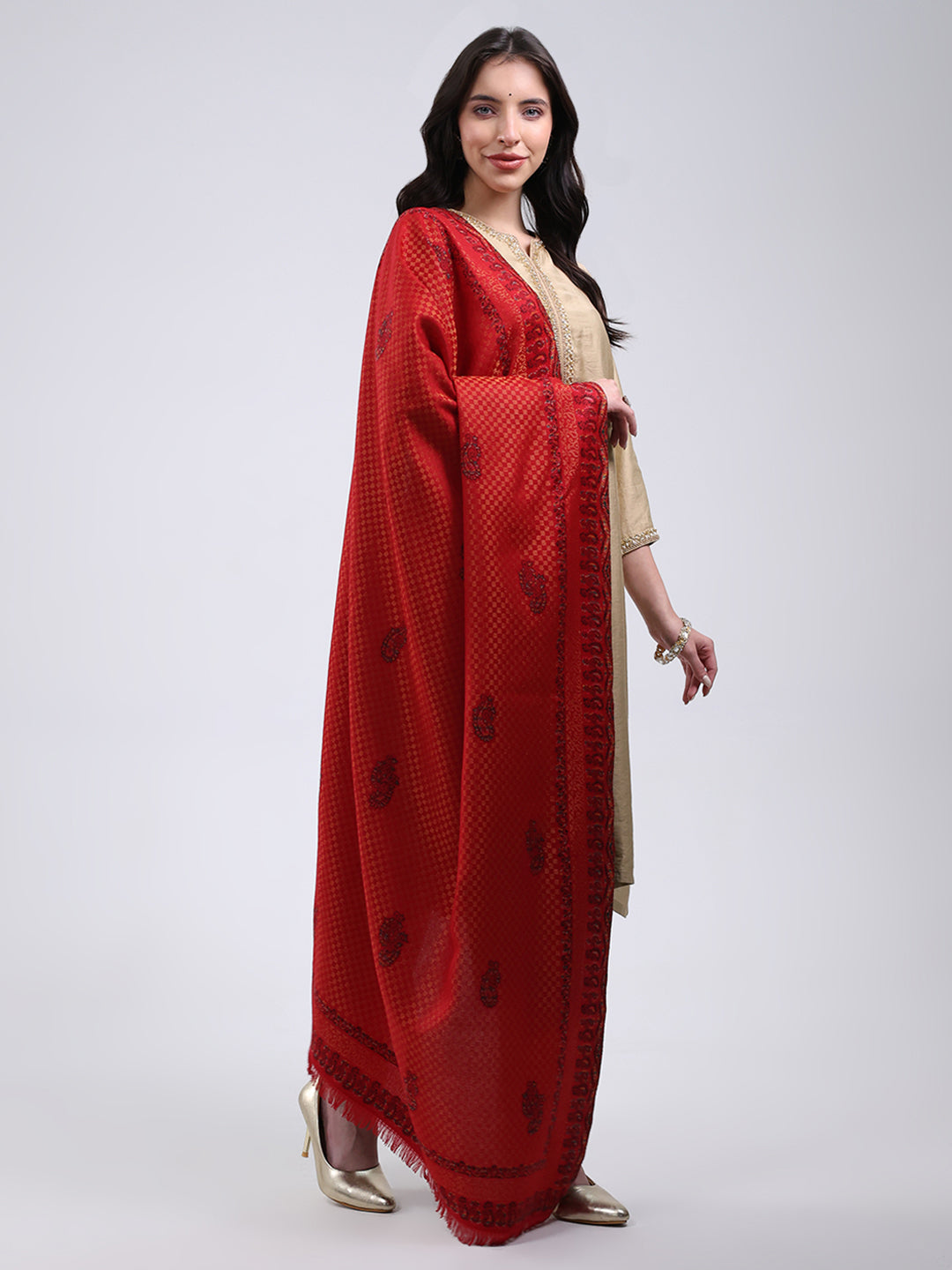 Women Multicolor Self Design Wool Blend Shawl