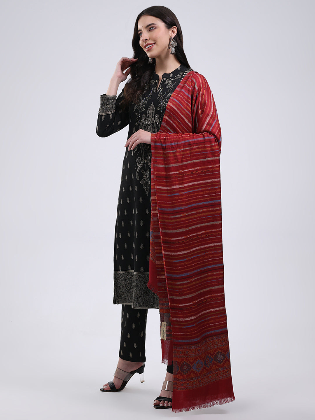 Women Multicolor Self Design Wool Blend Shawl