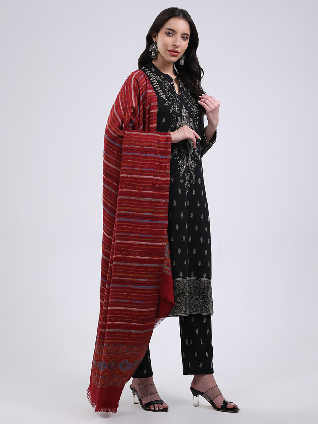 Women Multicolor Self Design Wool Blend Shawl