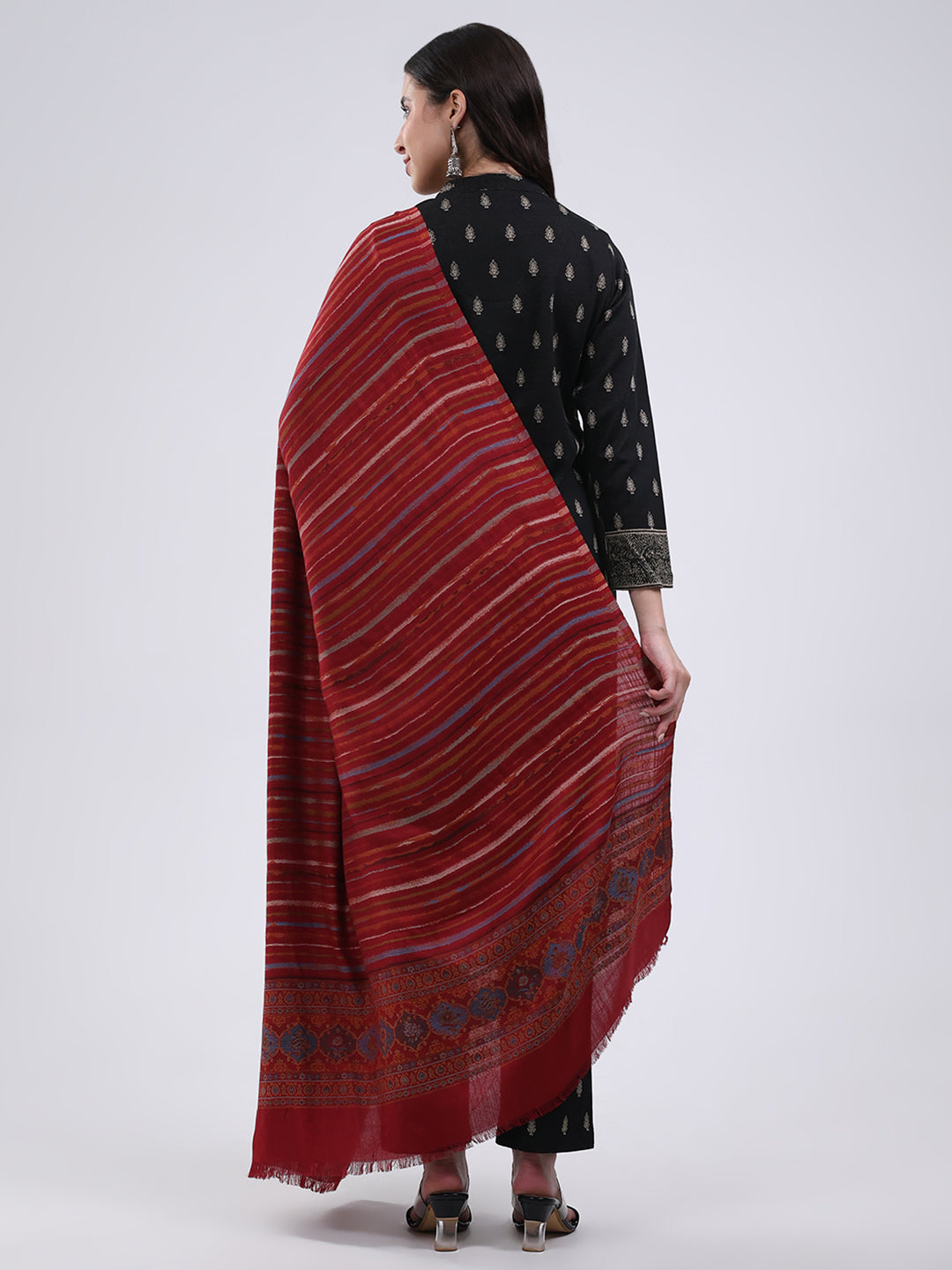 Women Multicolor Self Design Wool Blend Shawl