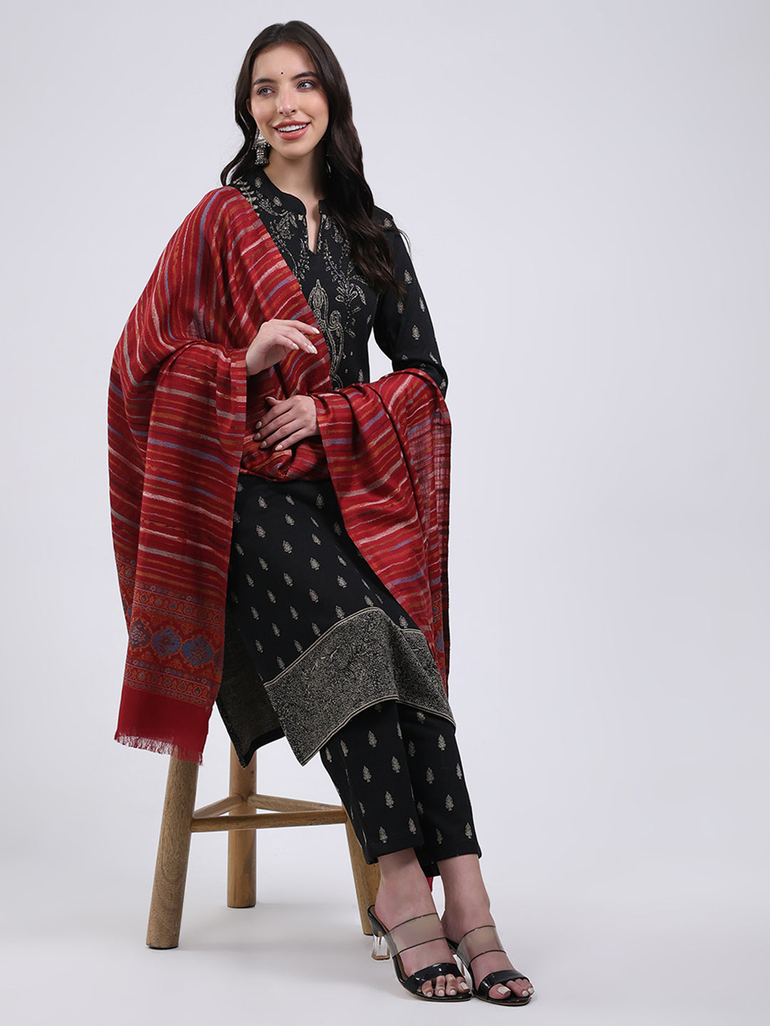 Women Multicolor Self Design Wool Blend Shawl