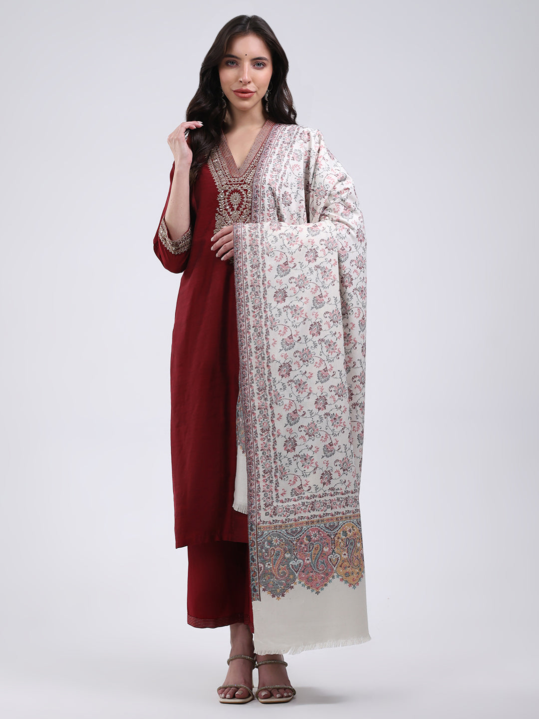 Women Multicolor Self Design Wool Blend Shawl