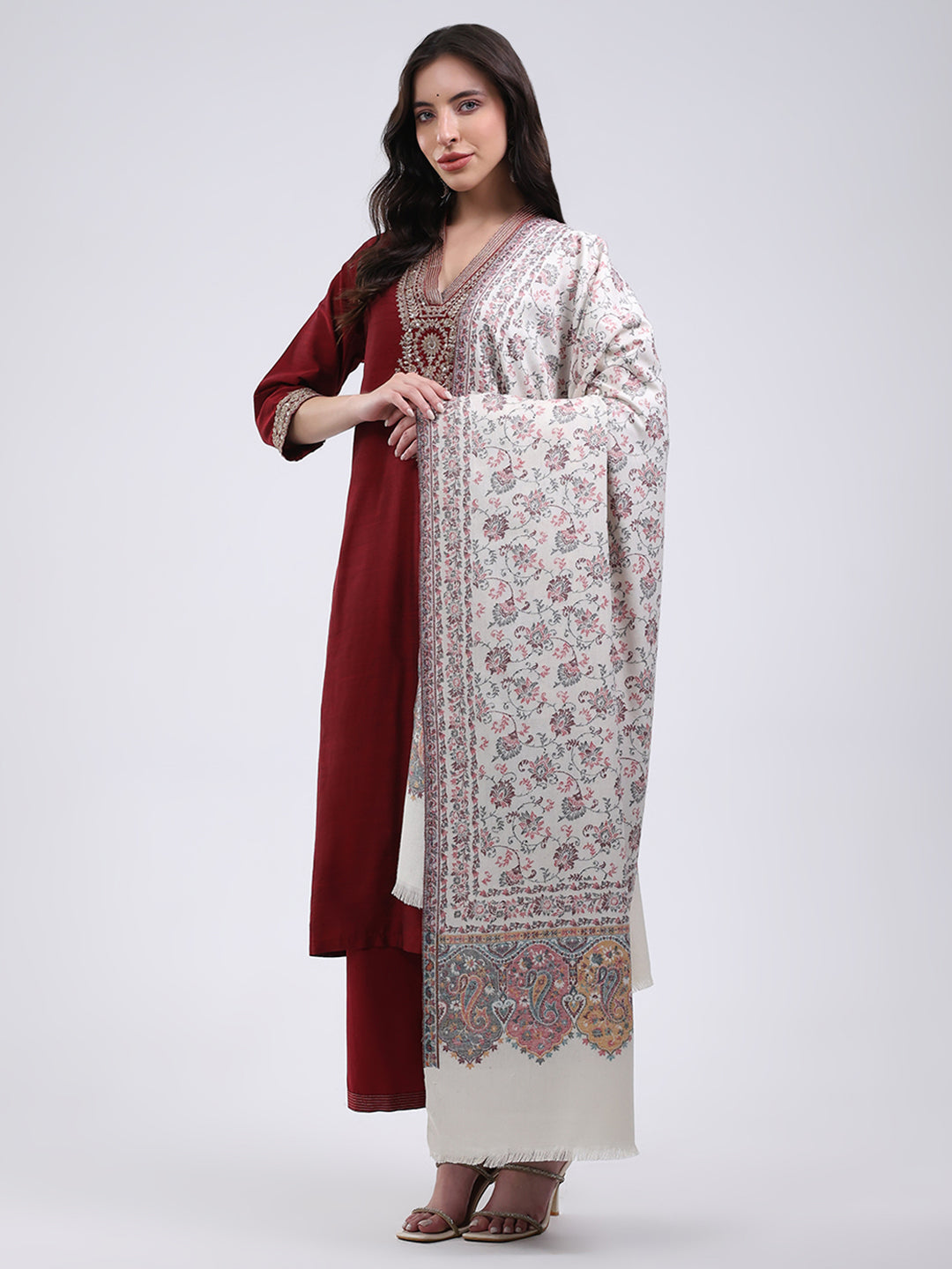 Women Multicolor Self Design Wool Blend Shawl