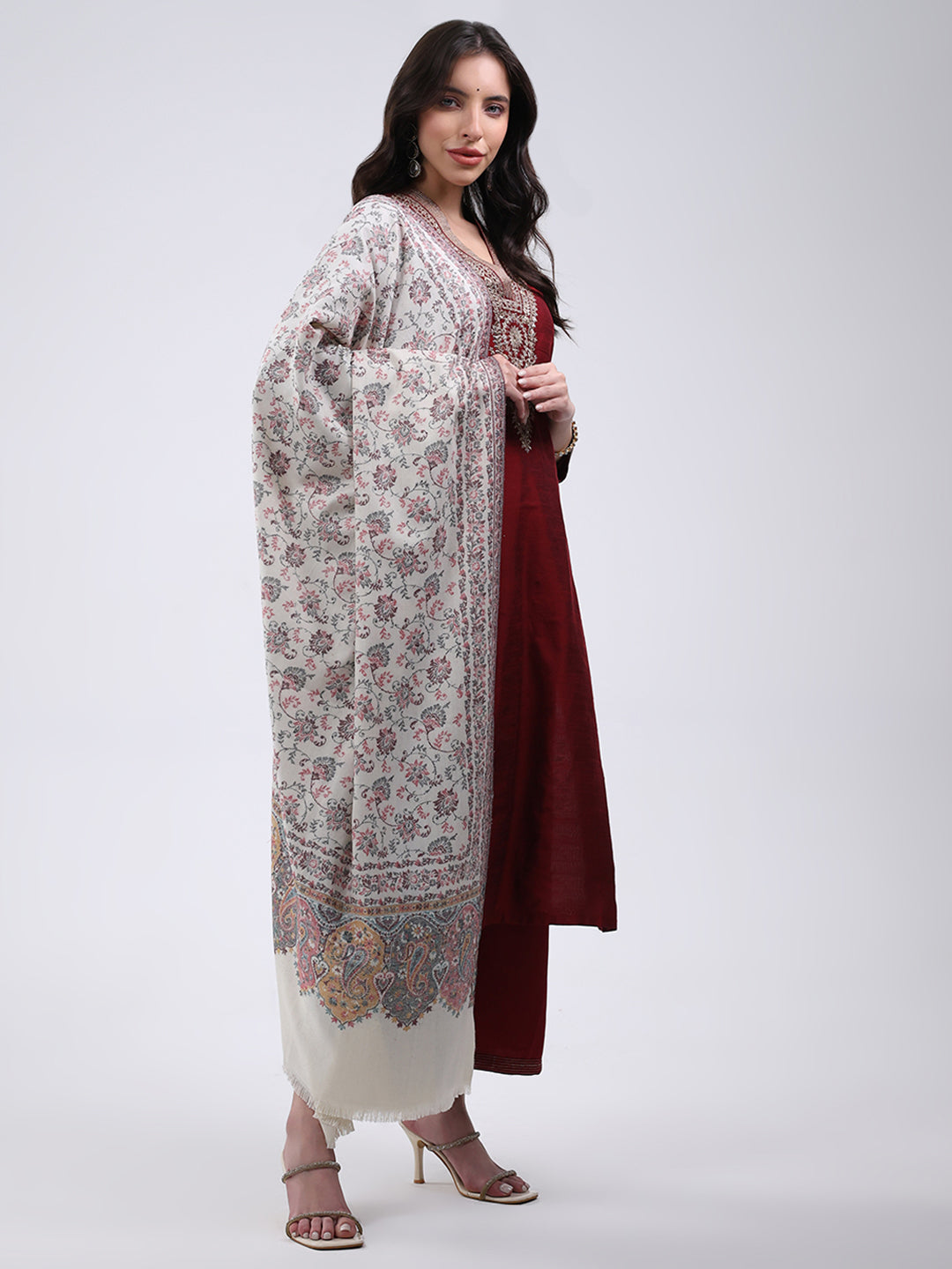 Women Multicolor Self Design Wool Blend Shawl