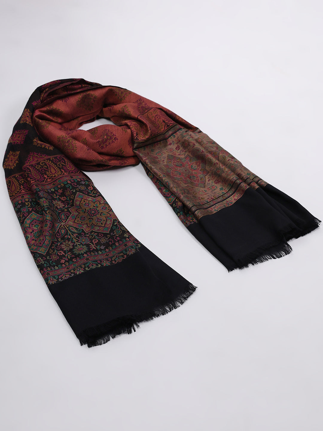 Women Maroon Printed Wool Blend Shawl