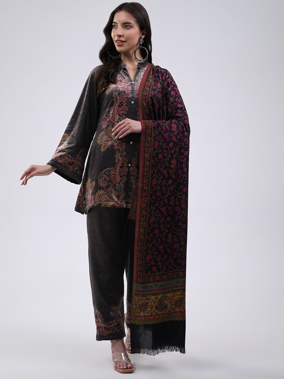Women Multicolor Self Design Wool Blend Shawl