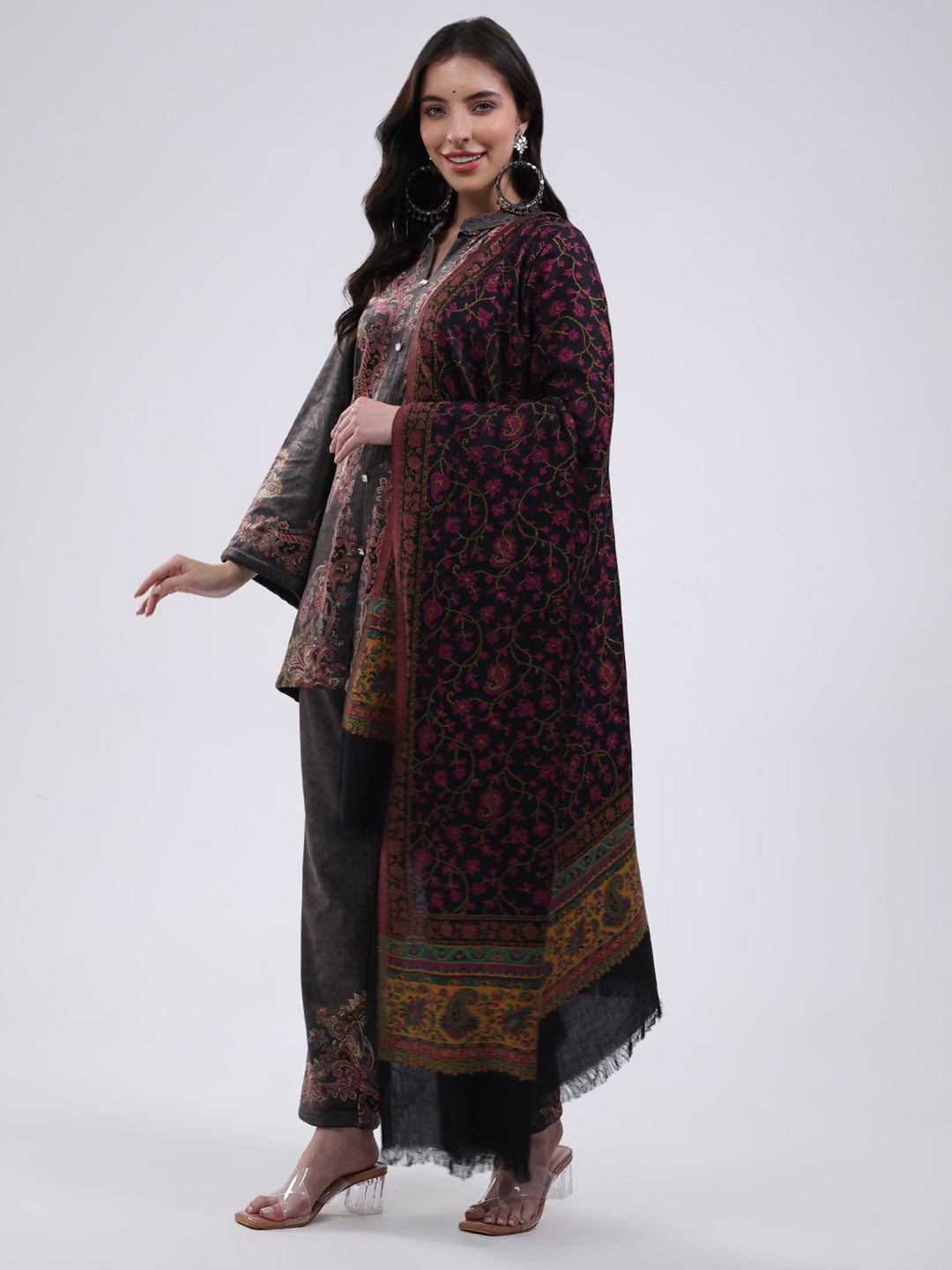 Women Multicolor Self Design Wool Blend Shawl