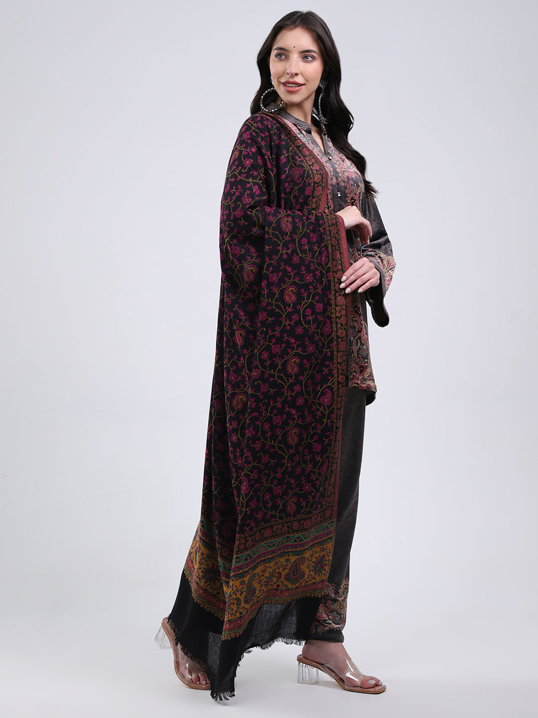 Women Multicolor Self Design Wool Blend Shawl