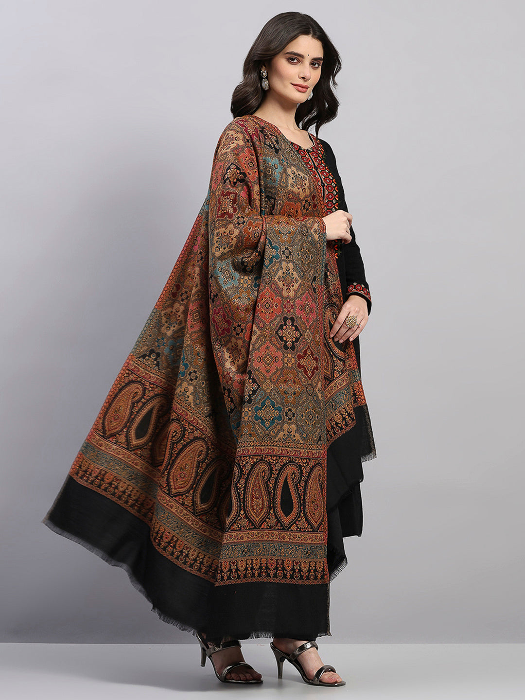 Women Multicolor Printed Wool Blend Shawl