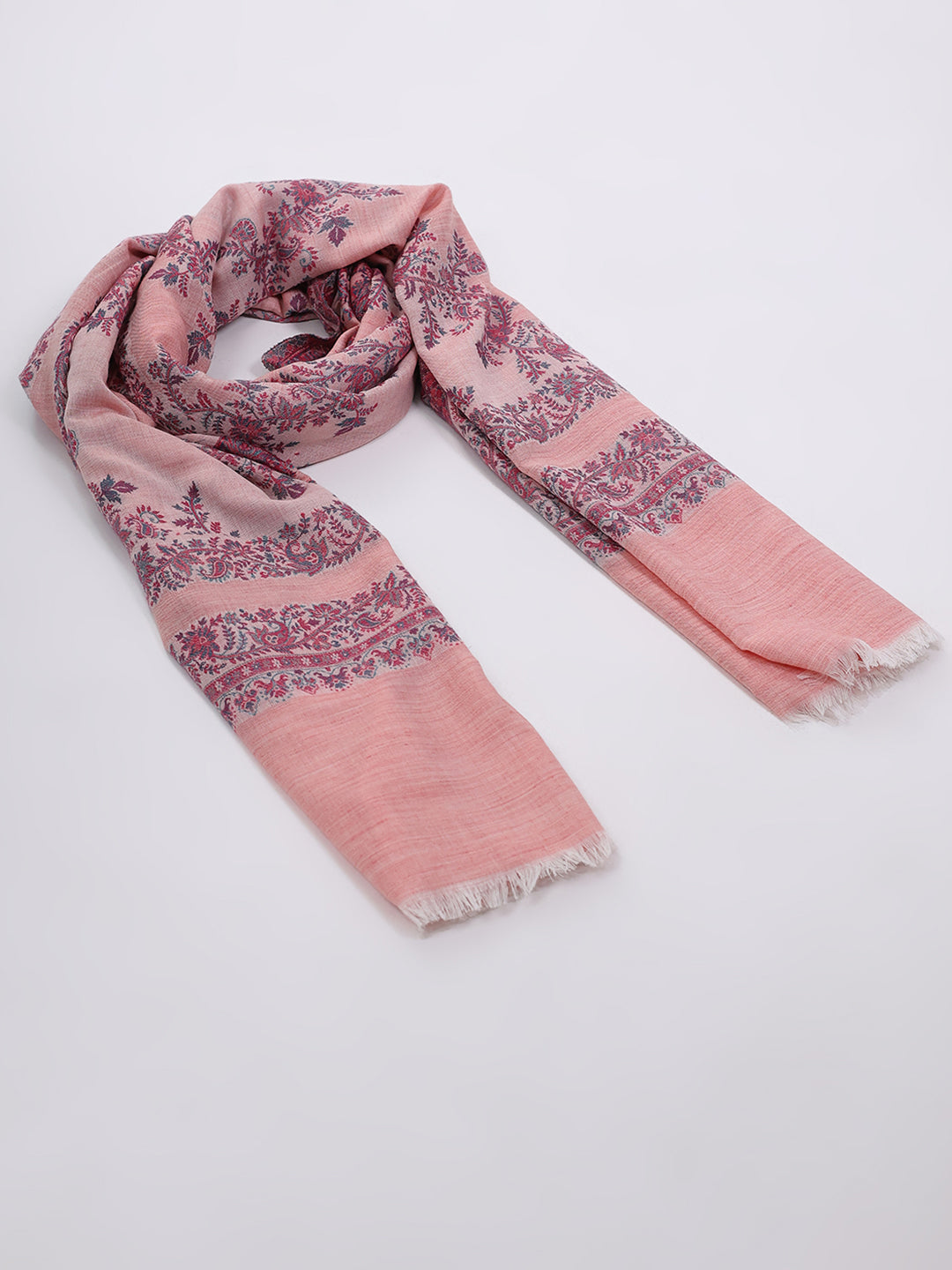 Women Pink Printed Wool Blend Shawl