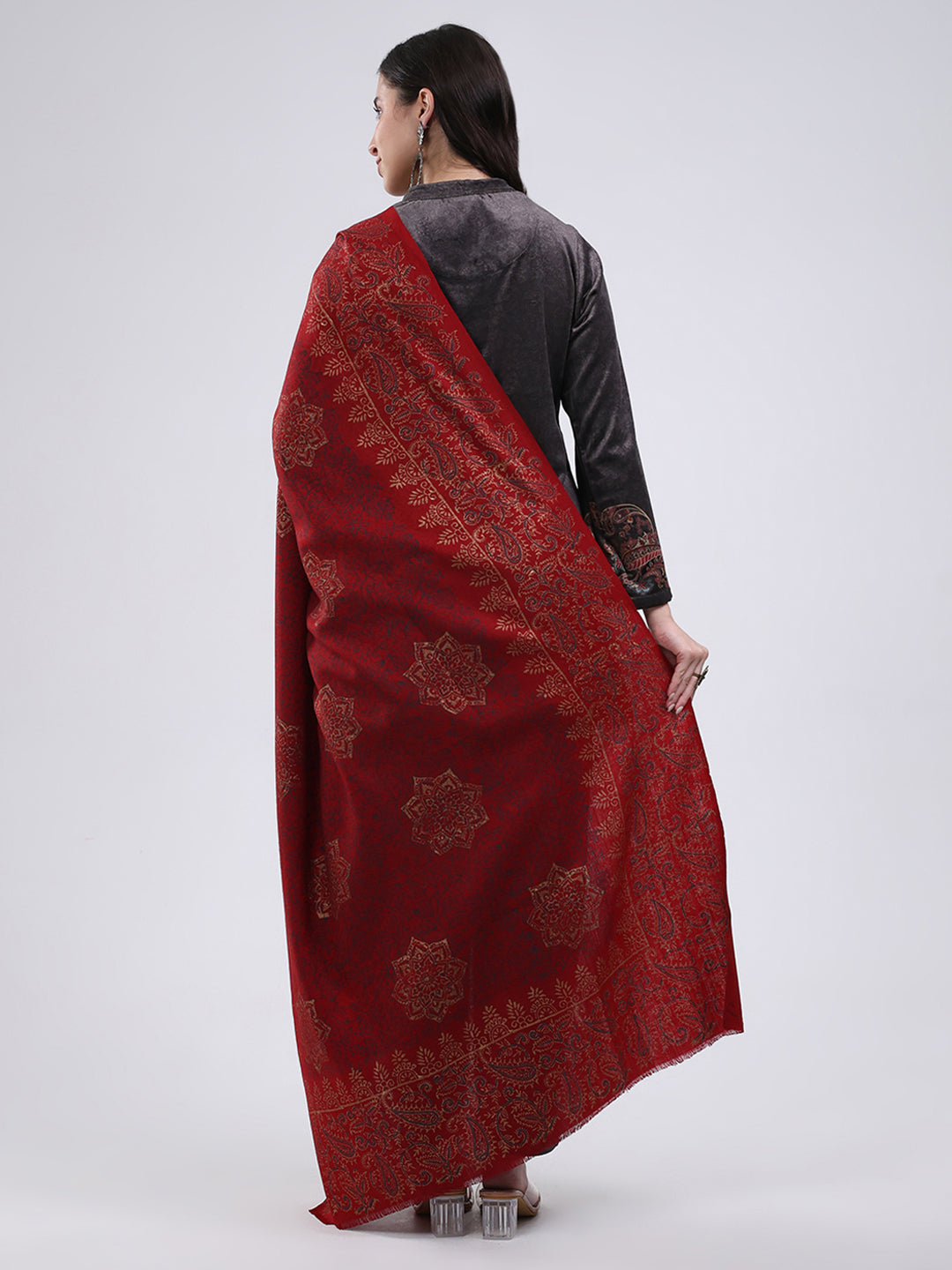 Women Multicolor Self Design Wool Blend Shawl