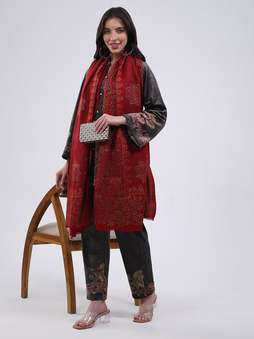 Women Multicolor Self Design Wool Blend Shawl