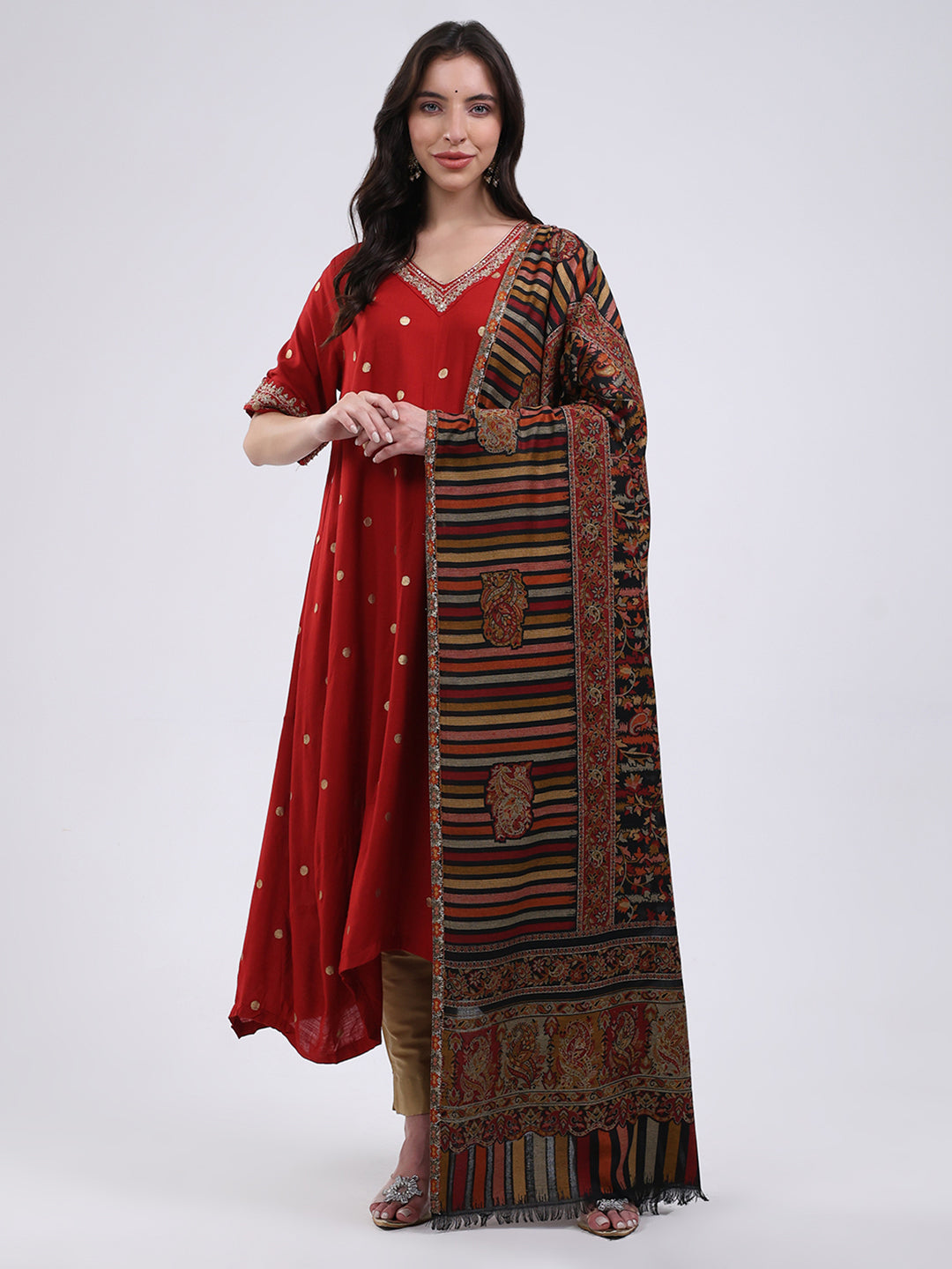 Women Multicolor Self Design Wool Blend Shawl