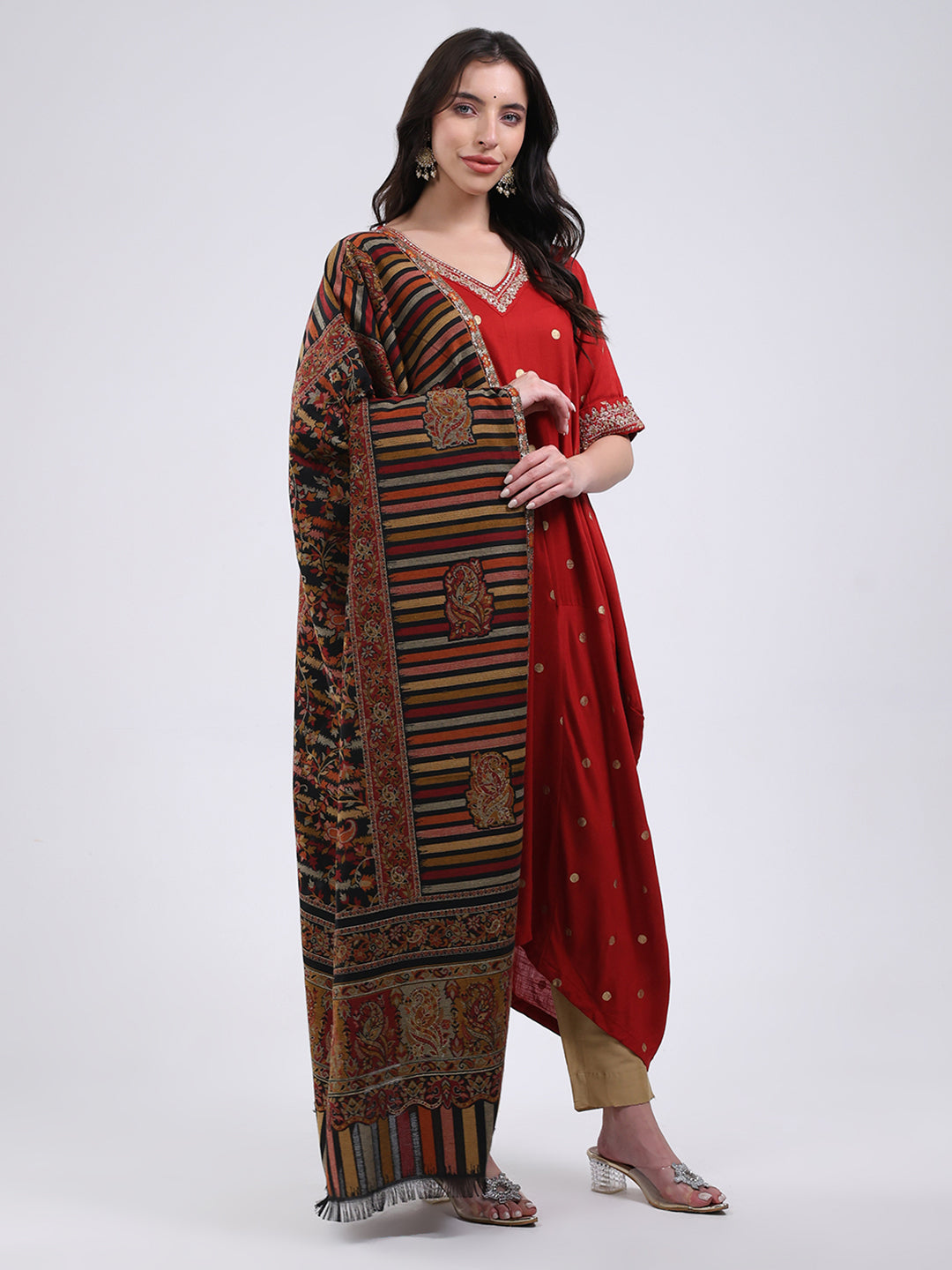 Women Multicolor Self Design Wool Blend Shawl
