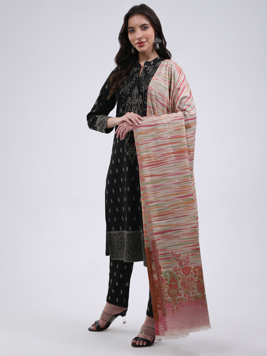 Women Multicolor Self Design Wool Blend Shawl