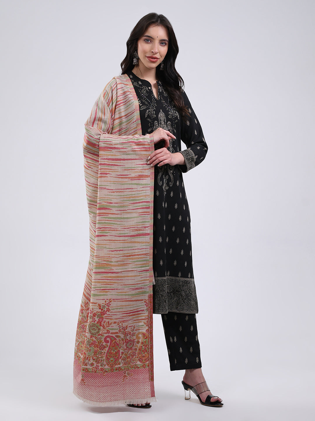 Women Multicolor Self Design Wool Blend Shawl