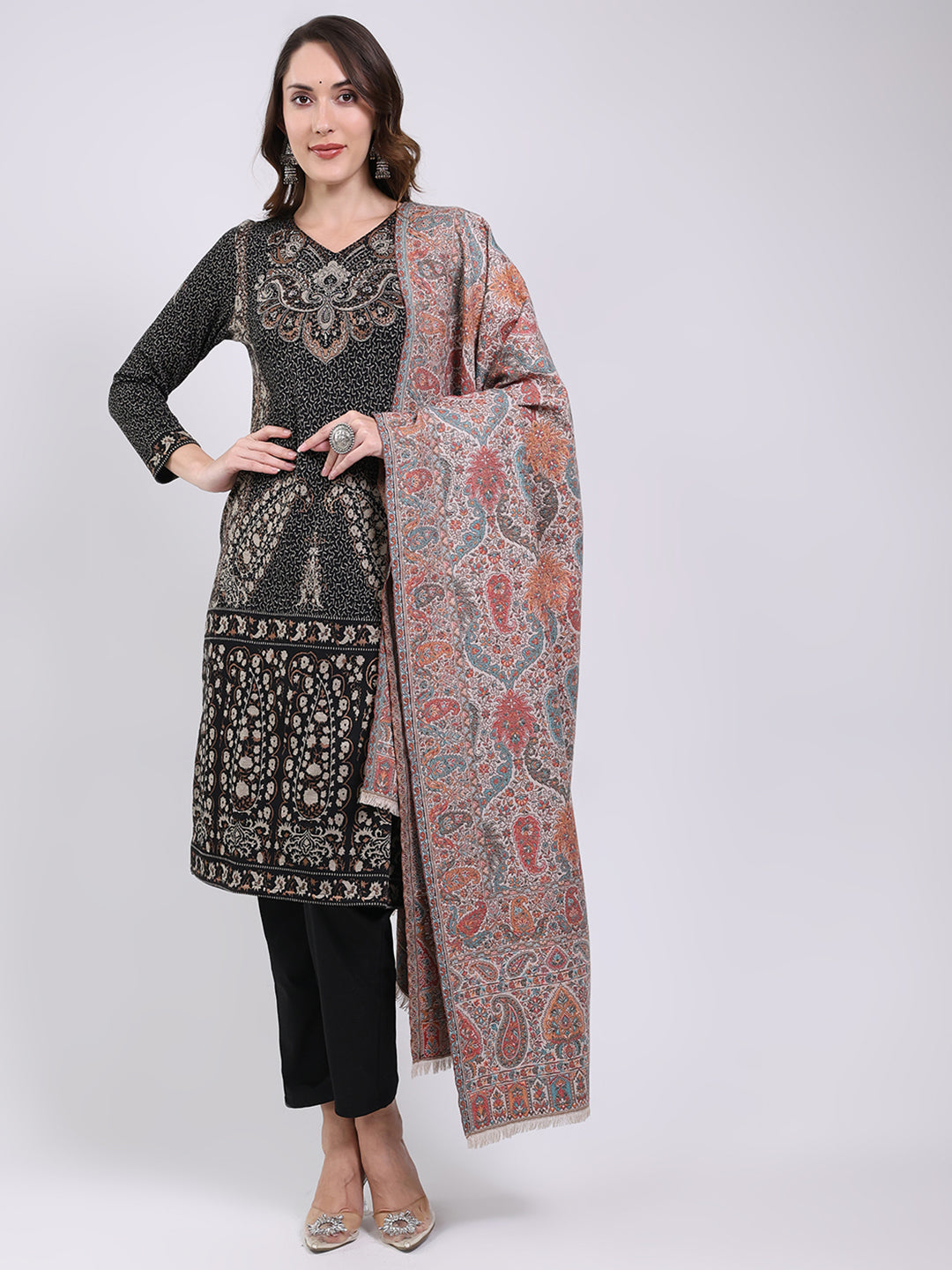 Women Multicolor Printed Wool Blend Shawl