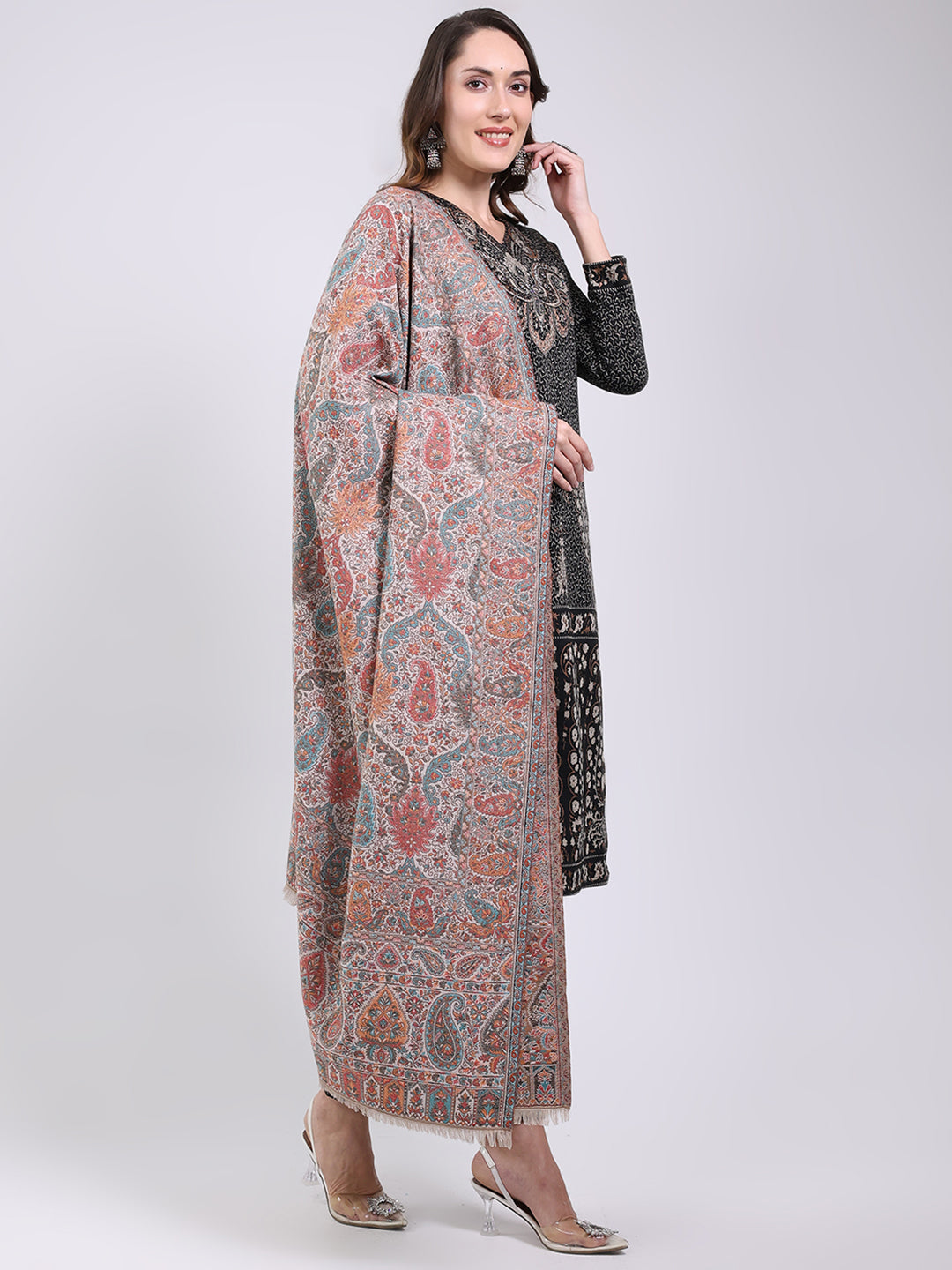 Women Multicolor Printed Wool Blend Shawl