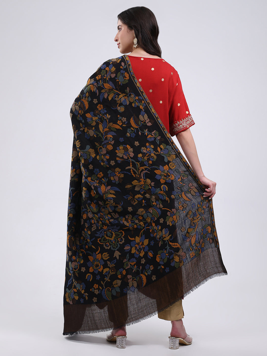 Women Multicolor Self Design Wool Blend Shawl