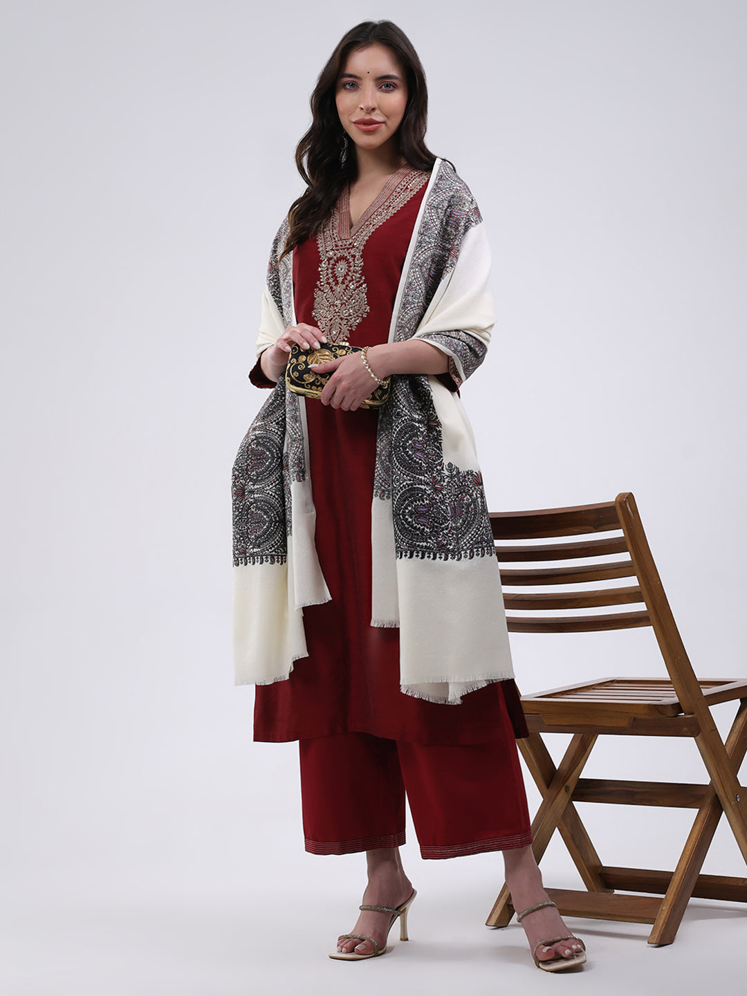 Women Multicolor Self Design Wool Blend Shawl